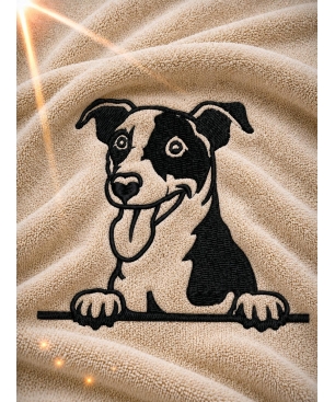 Zbliżenie haftu jack russell terriera na bawełnianym ręczniku