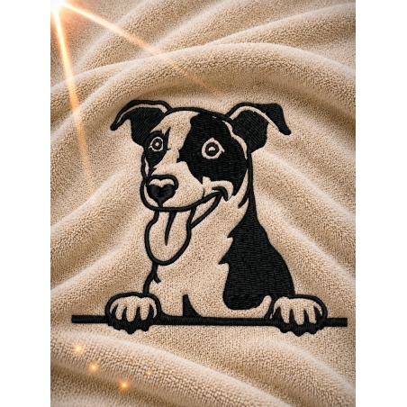 Zbliżenie haftu jack russell terriera na bawełnianym ręczniku