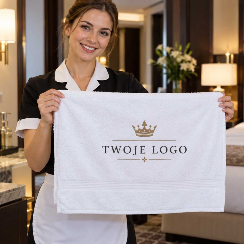 Biały ręcznik z logo Biały ręcznik z logo